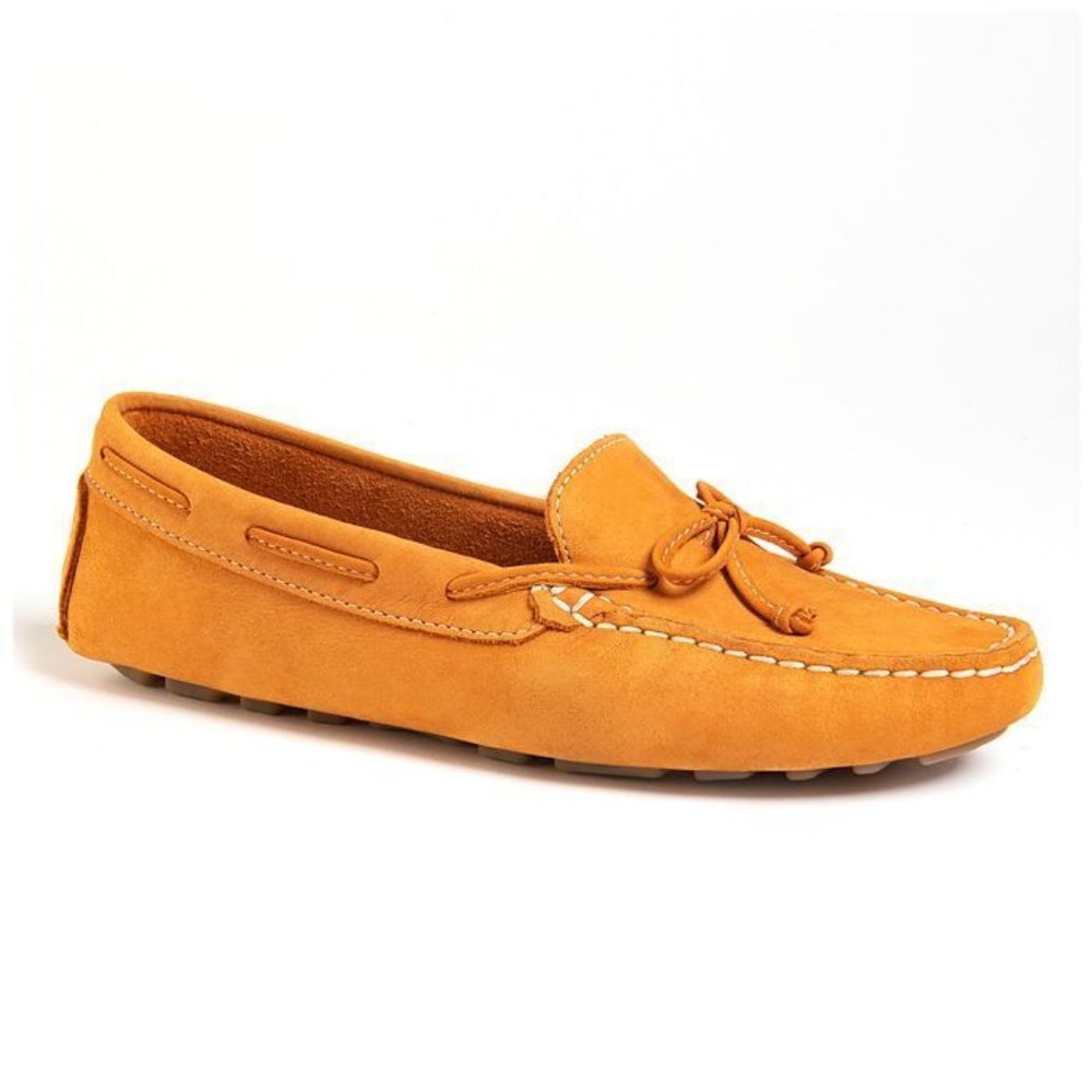 NWT Earth Origins Womens Leather Moccasins Comfort Rubber Sole Orange Monarch 10